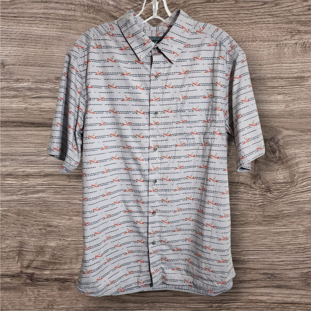 Woolrich kayak print organic cotton short sleeve button up shirt mens size large